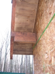 Looking South up at pine soffet in bungalow overhang