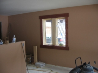 Looking Northeast; kitchen and dining room (as is family room) painted Sierra Ridge; oak trim stained Red Mahogan