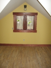 Looking North at dormer light fixture; 3-inch Venezuelan Teak floor