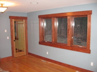 Looking Southwest in Dudley Museum; newly exposed nine-light cherry door; heat registers are on the way