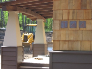 Looking South; perfect square address; briarwood columns finish off the bungalow's pergola