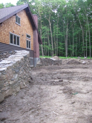 Looking South at North retaining wall in foregraound and two smaller South walls