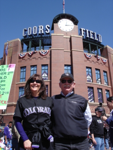 Virginia Hudson, about to enter Coors Field for her first time, and Ed Hudson, Friday, 2008/04/04
