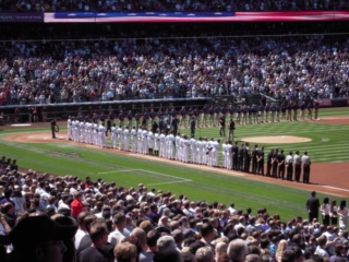 The military brass played the national anthem as the Padres and Rockies watched, Friday, 2010/04/09, taken by Joe Lee Klune