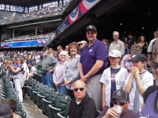 Roger Stone and sister Roz (obscured by the Big Boy) make first Opener falling in behind Dave and Margie Dudley, Jan Fullerton and Rog, Friday, April 5, 2013