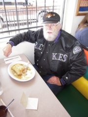 Rog goes for the more traditional Breakfast Burrito rather than the house-favored Al Pastor (marinated pork), Friday, 2014/04/04