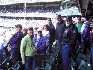 L-R Judy Hildner, who joined the group for the first time, Jan Fullerton, Margie Dudley, Dave Dudley, Don Dudley and Roger Dudley (Herb and Patti Brockman are in the row behind Don and Rog), 2014/04/04