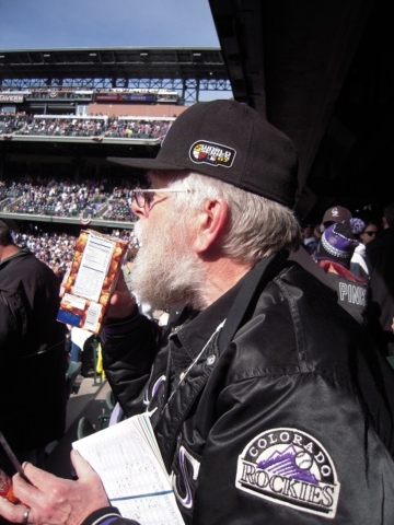 Rog enjoying his own 7th inning stretch treat; he was almost shut out this year after multiple attempts to make a purchase, but got lucky on his walk from the parking lot to the ball park, 2014/04/04