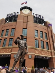 "The Player" greets fans at 20th and Blake.