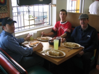 L-R: Ben & Zach Poppel and Joe Klune, El Taco De Mexico, Denver, Colo., Monday, 2005/04/04