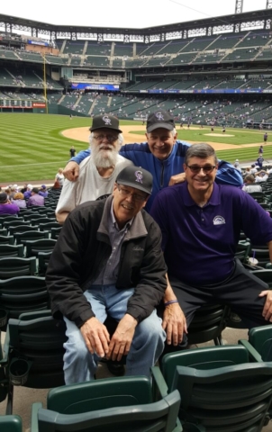 Back, L-R: Roger & Don Dudley; Front, L-R: Joseph Lee Klune & Dave Dudley, in anticipation of first pitch! 2017/04/07