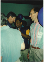 Bill Waggener (foreground in blue shirt), Don Dudley, Chuck Bennett and Dave Binkley at Pueblo Union Depot
